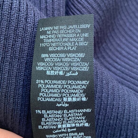 Sweaty Betty Frame Knitted MIDI Dress Sz NWT Navy Funnel Neck Ribbed Athleisure - Picture 12 of 14